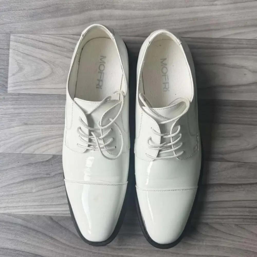 Mofri White Patent Leather Cap Toe Oxford Dress Shoes